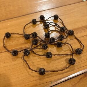 Long Brown Glass Beaded Statement Necklace